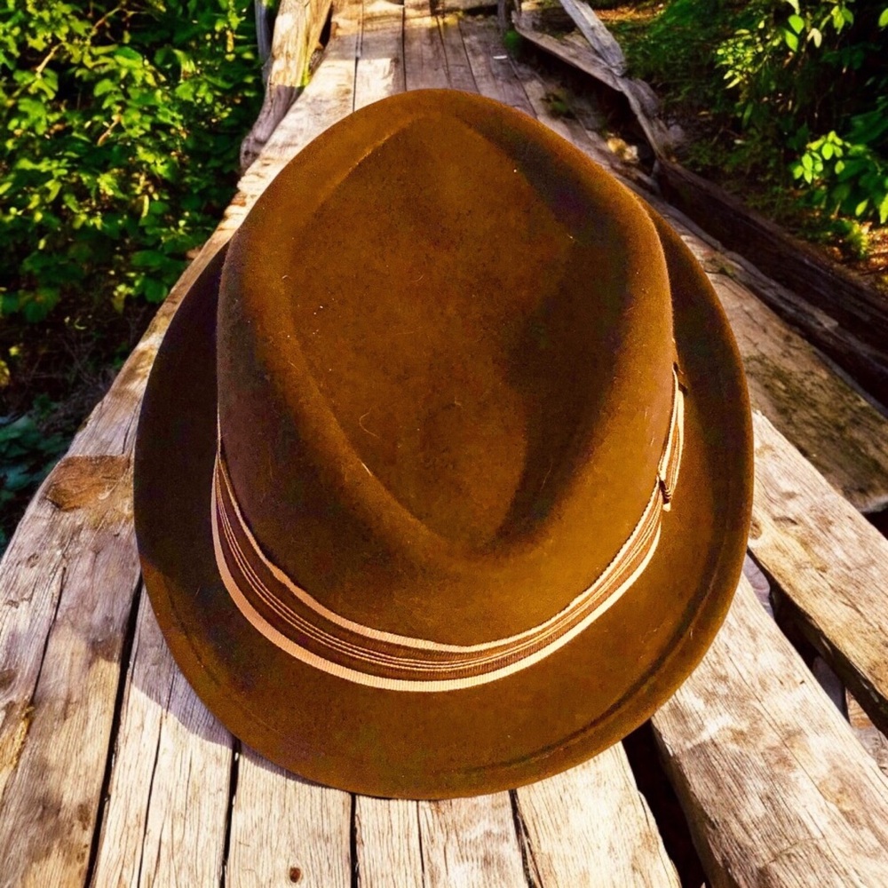Brown Fedora Hat with Striped Band